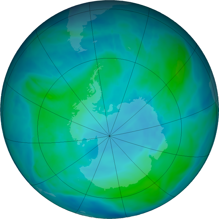 Antarctic ozone map for 05 February 2016